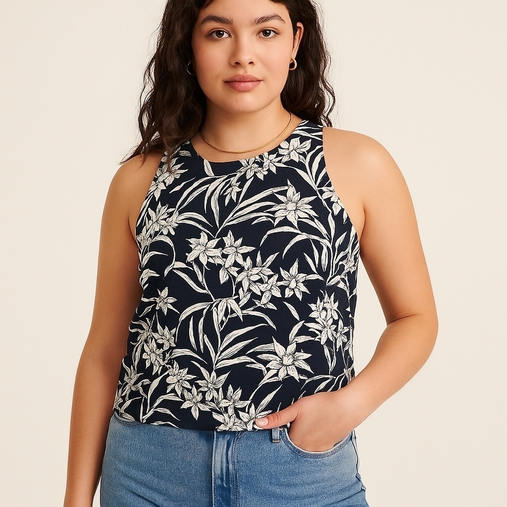 Madewell Floral Racerback Sleeveless Blouse Black White Size 10 NWT